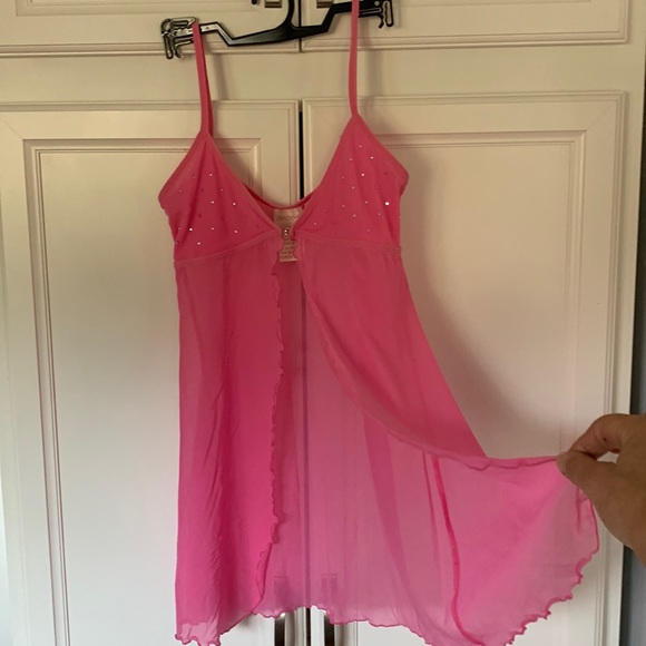 Other - Silk&Satin pink sheer sparkling crystals open front chemise babydoll cami S